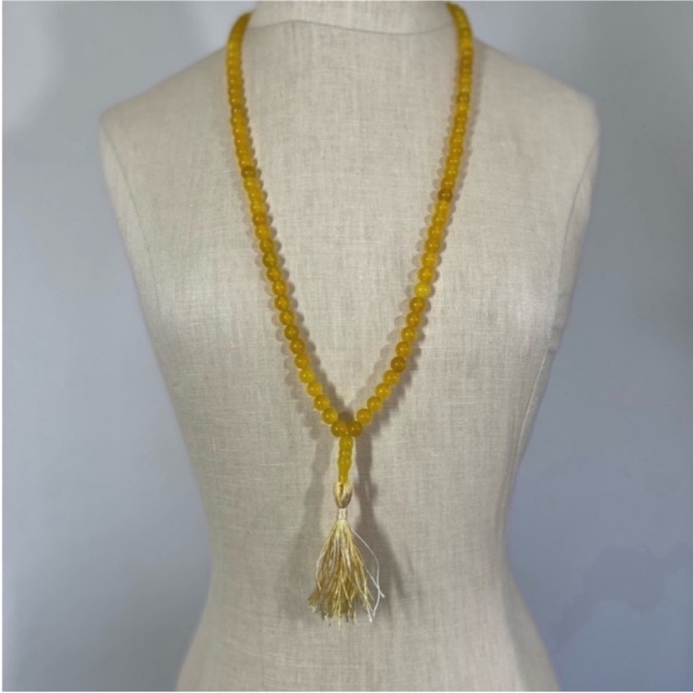 Yellow Beaded Tassel Necklace - Women Jewelry